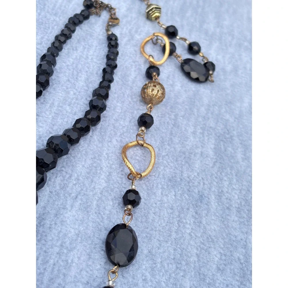 Dark Academia Beaded Jewelry Black Gold Tone‎ Acrylic Metal Necklaces Faceted